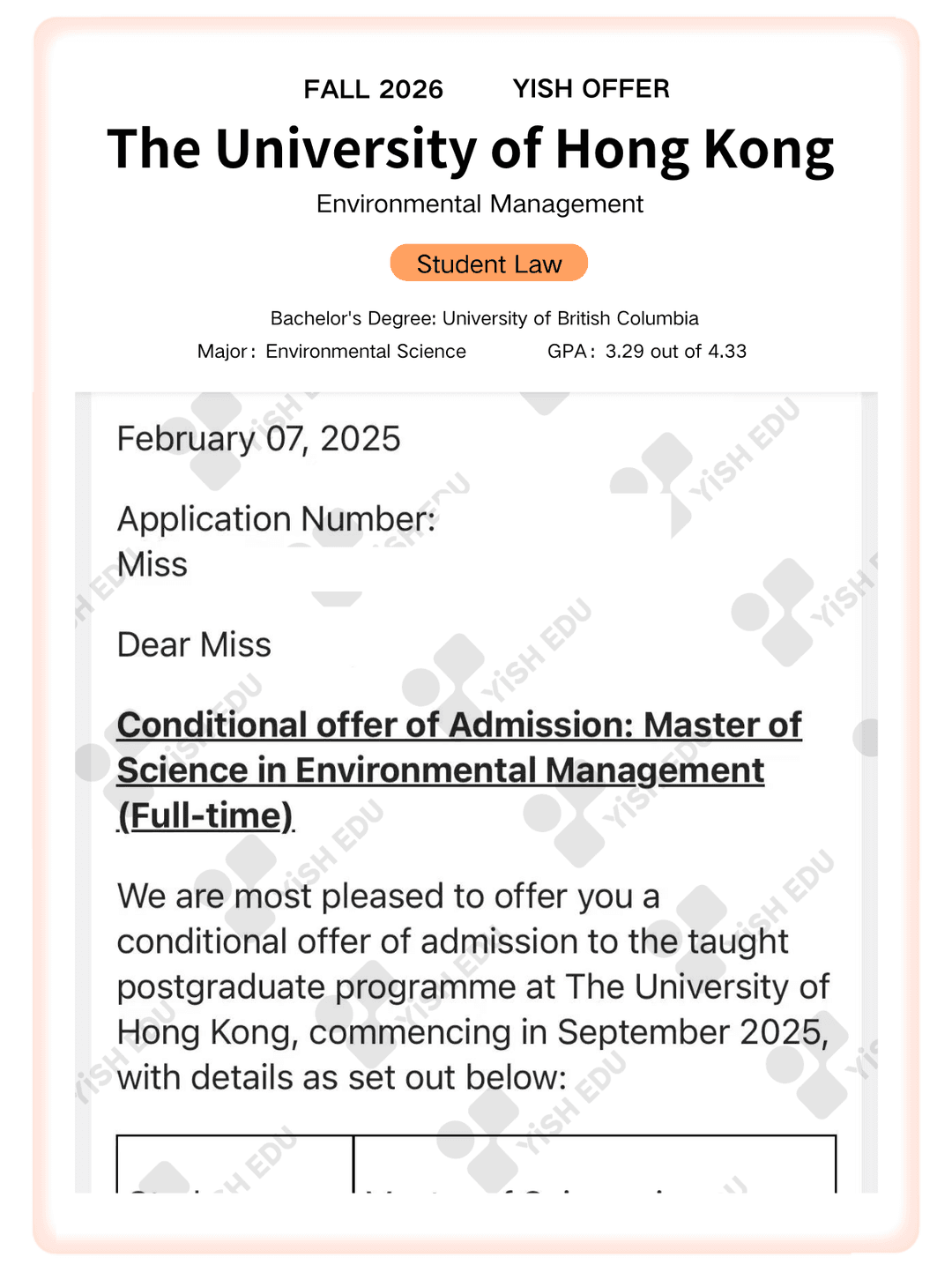 Student Law offer letter