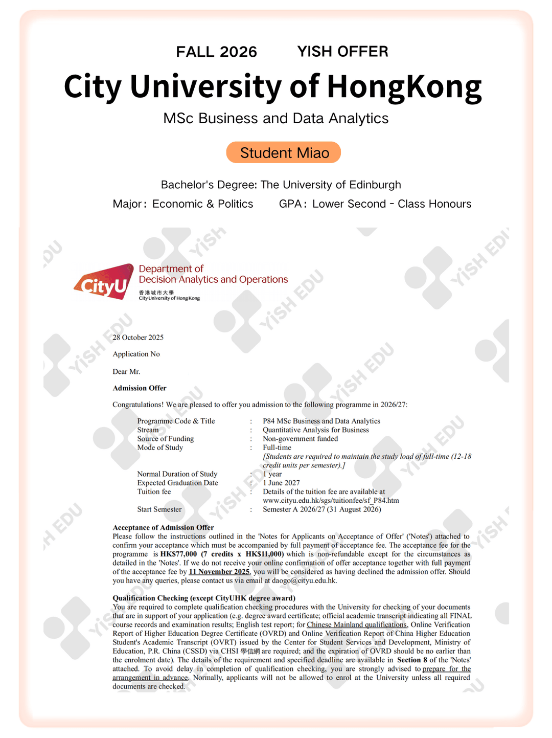 Student Miao offer letter